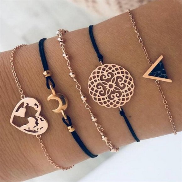 ❤️ NEW 5 Piece Stackable Charm Bracelets - Picture 1 of 6